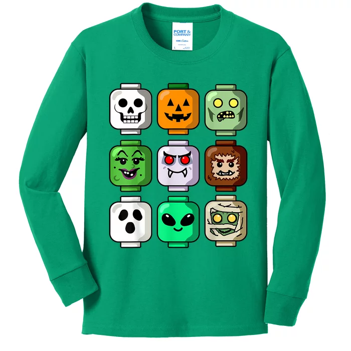 Halloween Building Brick Head Pumpkin Ghost Zombie Kids Long Sleeve Shirt