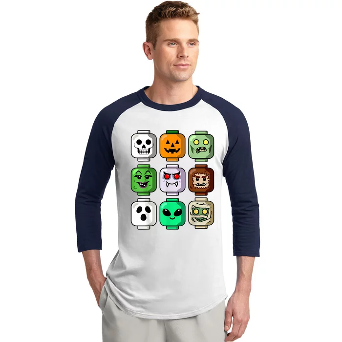 Halloween Building Brick Head Pumpkin Ghost Zombie Baseball Sleeve Shirt