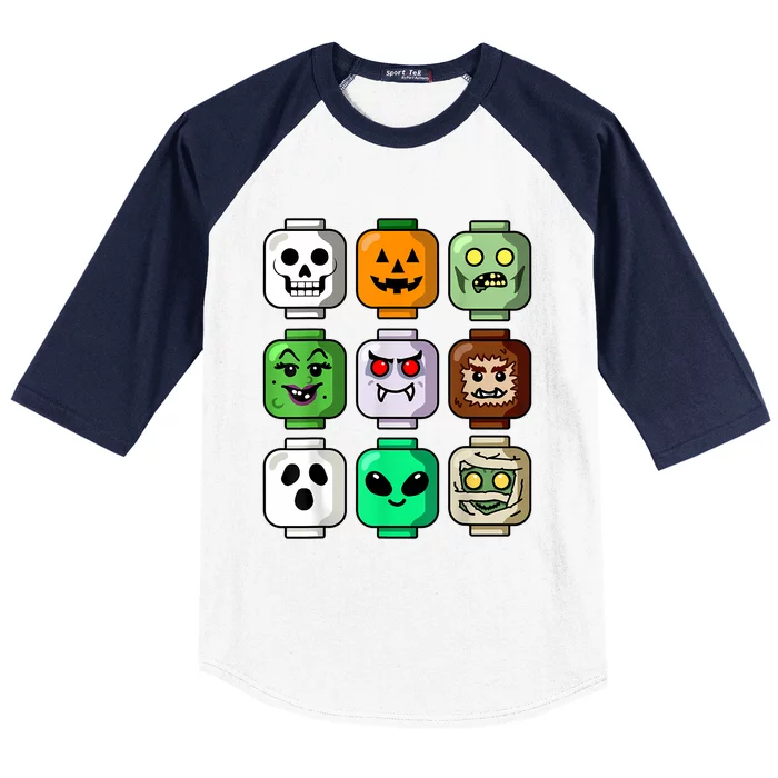 Halloween Building Brick Head Pumpkin Ghost Zombie Baseball Sleeve Shirt