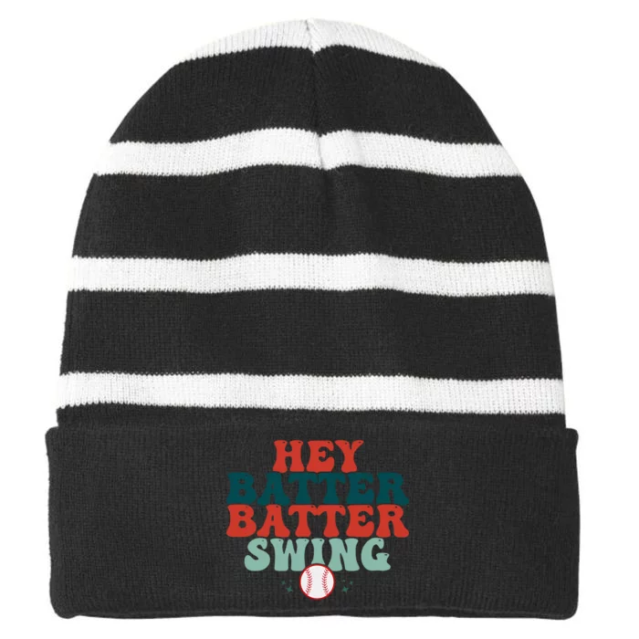 Hey Batter Batter Swing Baseball Season Baseball Player Baseball Team Striped Beanie with Solid Band