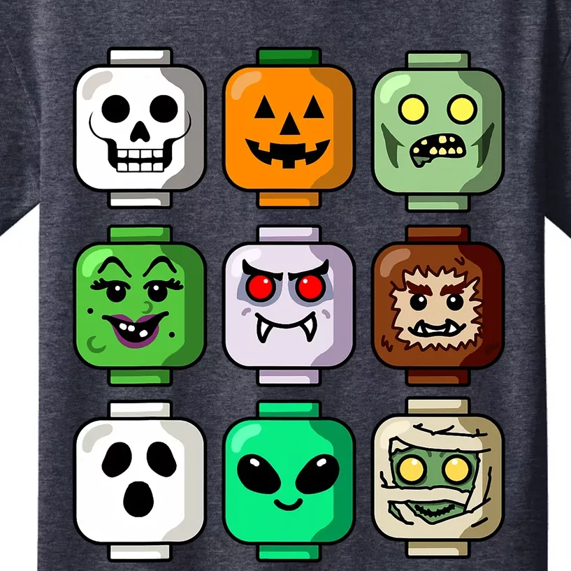 Halloween Building Brick Head Pumpkin Ghost Zombie Kids T-Shirt