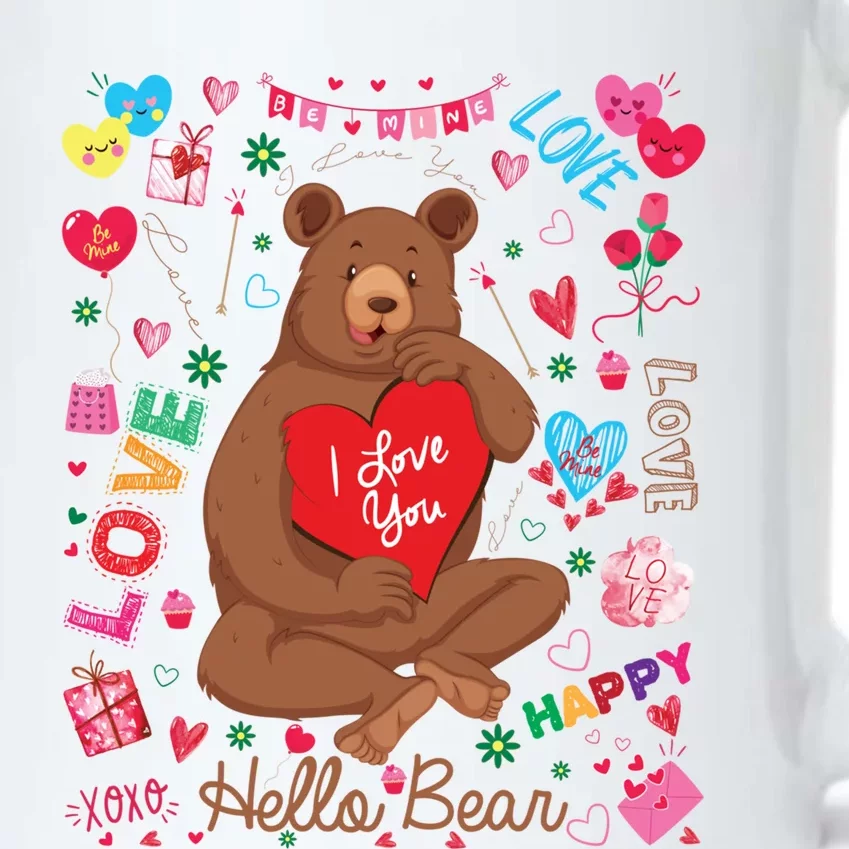 Hello Brown Bear Lover Notes Valentine's Day Gift Black Color Changing Mug