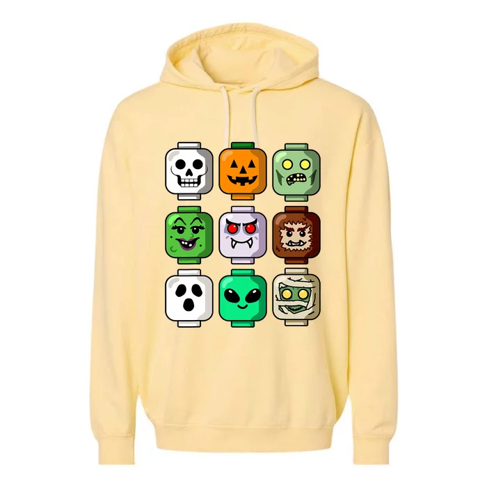 Halloween Building Brick Head Pumpkin Ghost Zombie Garment-Dyed Fleece Hoodie