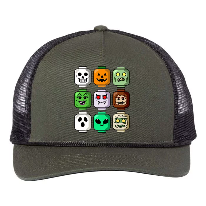 Halloween Building Brick Head Pumpkin Ghost Zombie Retro Rope Trucker Hat Cap