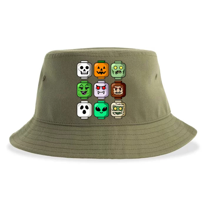 Halloween Building Brick Head Pumpkin Ghost Zombie Sustainable Bucket Hat