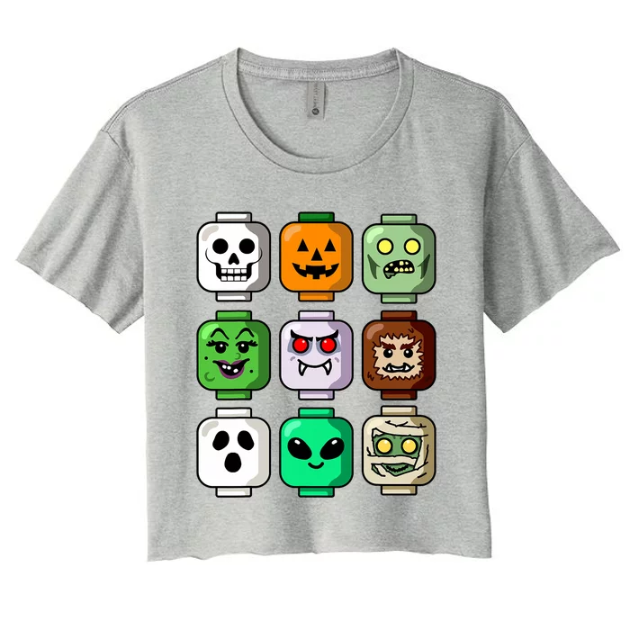 Halloween Building Brick Head Pumpkin Ghost Zombie Women's Crop Top Tee