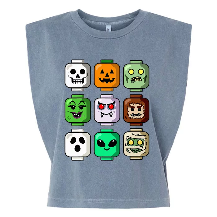 Halloween Building Brick Head Pumpkin Ghost Zombie Garment-Dyed Women's Muscle Tee