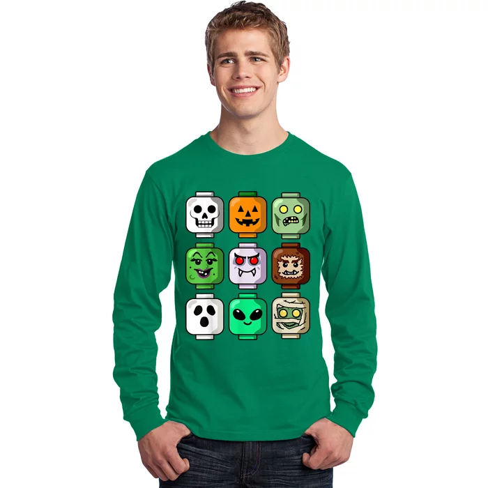 Halloween Building Brick Head Pumpkin Ghost Zombie Long Sleeve Shirt