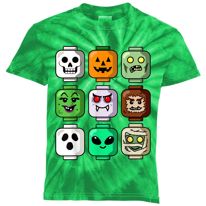 Halloween Building Brick Head Pumpkin Ghost Zombie Kids Tie-Dye T-Shirt