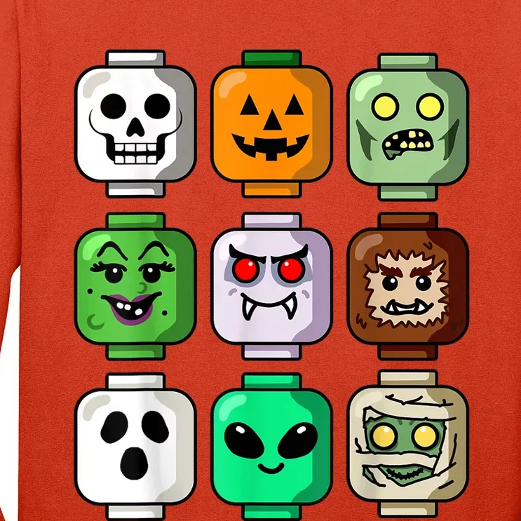 Halloween Building Brick Head Pumpkin Ghost Zombie Tall Long Sleeve T-Shirt