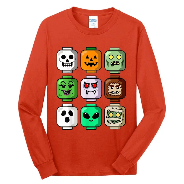 Halloween Building Brick Head Pumpkin Ghost Zombie Tall Long Sleeve T-Shirt