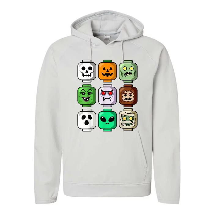 Halloween Building Brick Head Pumpkin Ghost Zombie Performance Fleece Hoodie