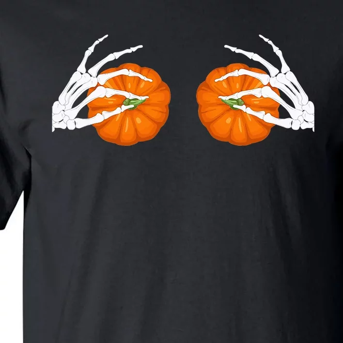 Halloween Bikini Boob Pumpkin Skeleton Hand On Breast Tall T-Shirt