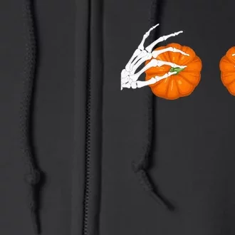 Halloween Bikini Boob Pumpkin Skeleton Hand On Breast Full Zip Hoodie