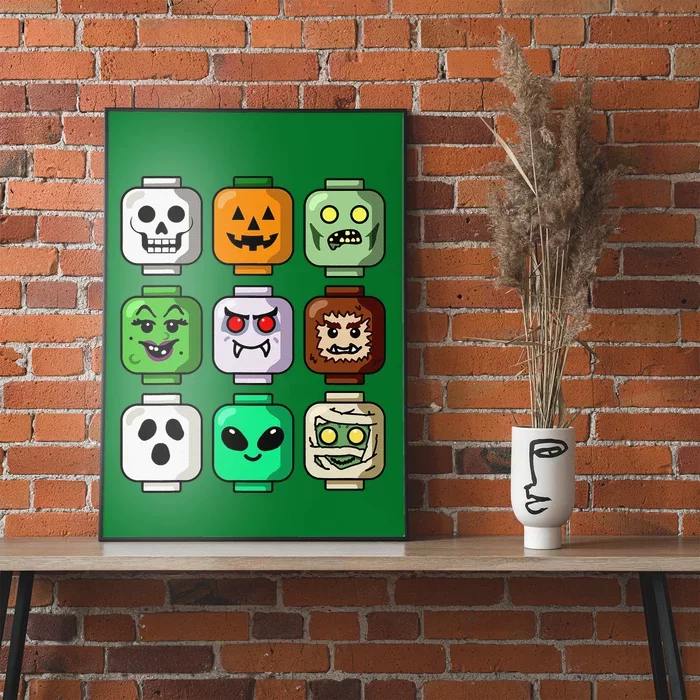 Halloween Building Brick Head Pumpkin Ghost Zombie Gift Poster