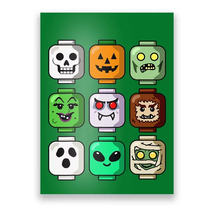 Halloween Building Brick Head Pumpkin Ghost Zombie Gift Poster