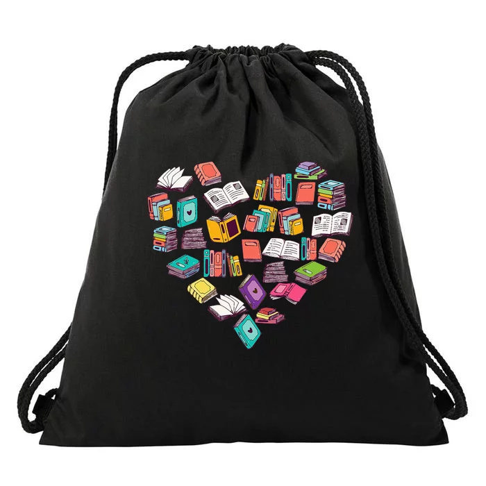 Heart Bookshelf Book Lover School Librarian Library Drawstring Bag