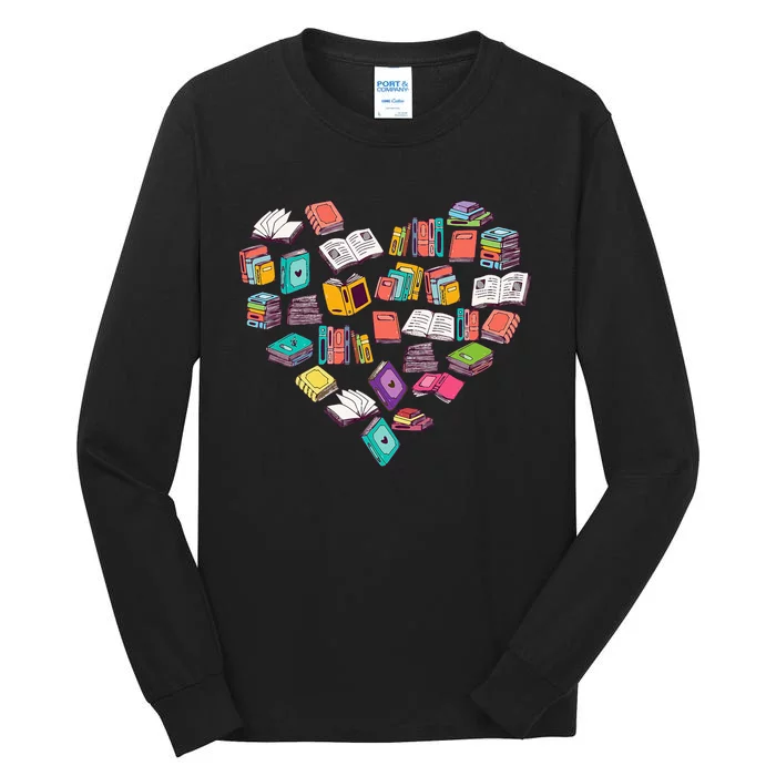 Heart Bookshelf Book Lover School Librarian Library Tall Long Sleeve T-Shirt