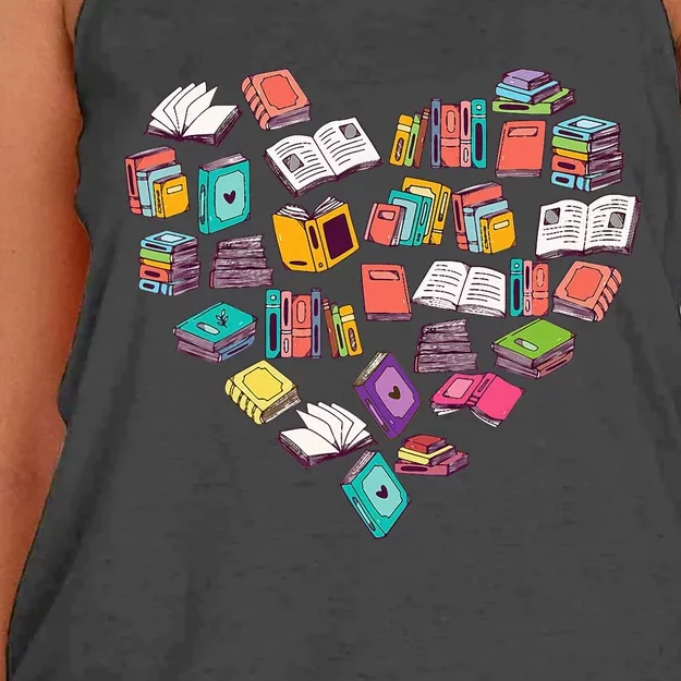 Heart Bookshelf Book Lover School Librarian Library Women's Knotted Racerback Tank