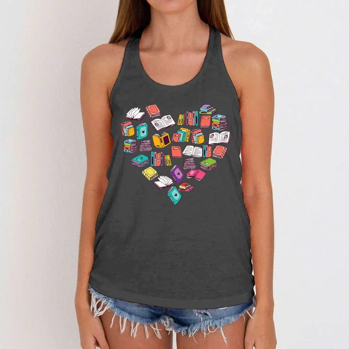 Heart Bookshelf Book Lover School Librarian Library Women's Knotted Racerback Tank