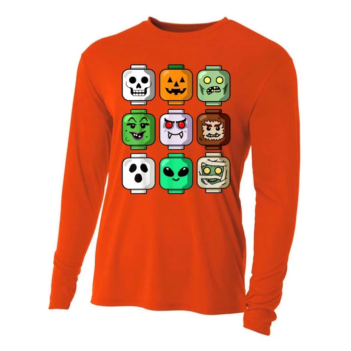 Halloween Building Brick Head Pumpkin Ghost Zombie Cooling Performance Long Sleeve Crew