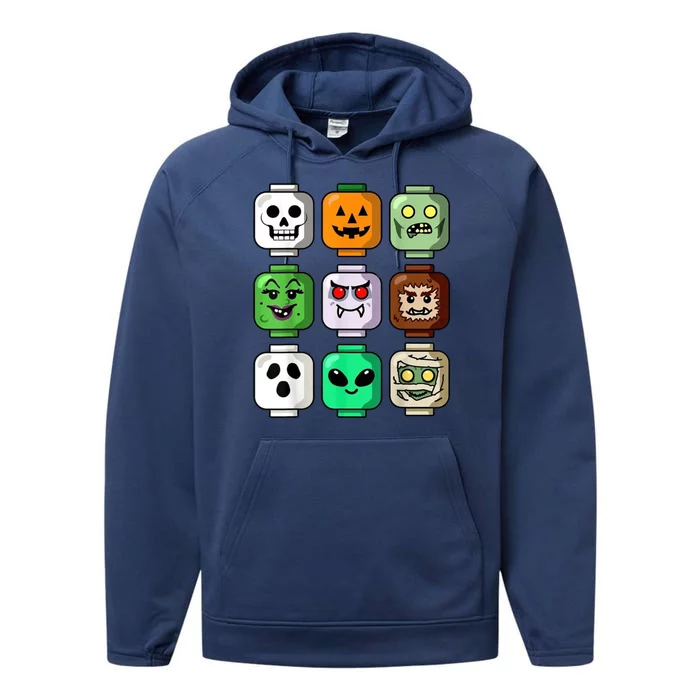 Halloween Building Brick Head Pumpkin Ghost Zombie Performance Fleece Hoodie