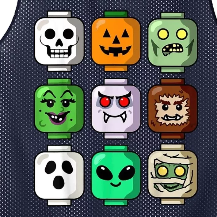 Halloween Building Brick Head Pumpkin Ghost Zombie Mesh Reversible Basketball Jersey Tank