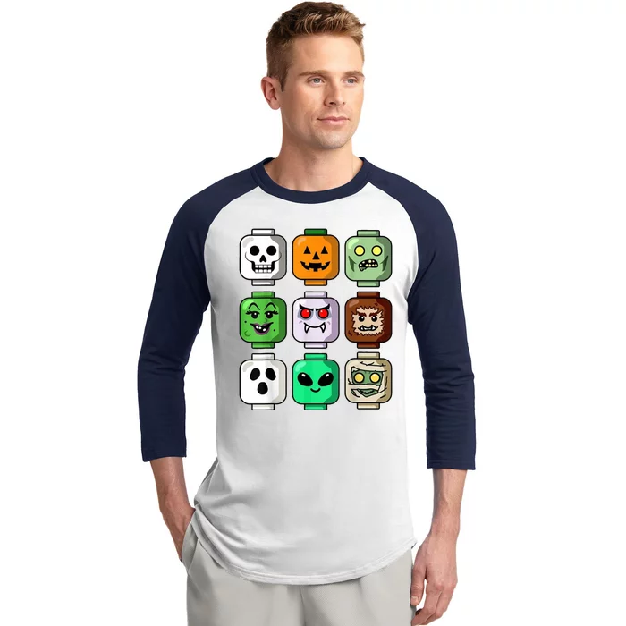 Halloween Building Brick Head Pumpkin Ghost Zombie Baseball Sleeve Shirt