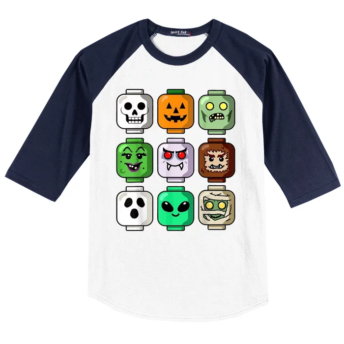 Halloween Building Brick Head Pumpkin Ghost Zombie Baseball Sleeve Shirt