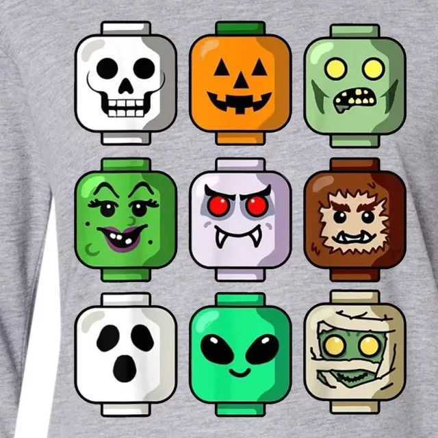 Halloween Building Brick Head Pumpkin Ghost Zombie Womens Cotton Relaxed Long Sleeve T-Shirt