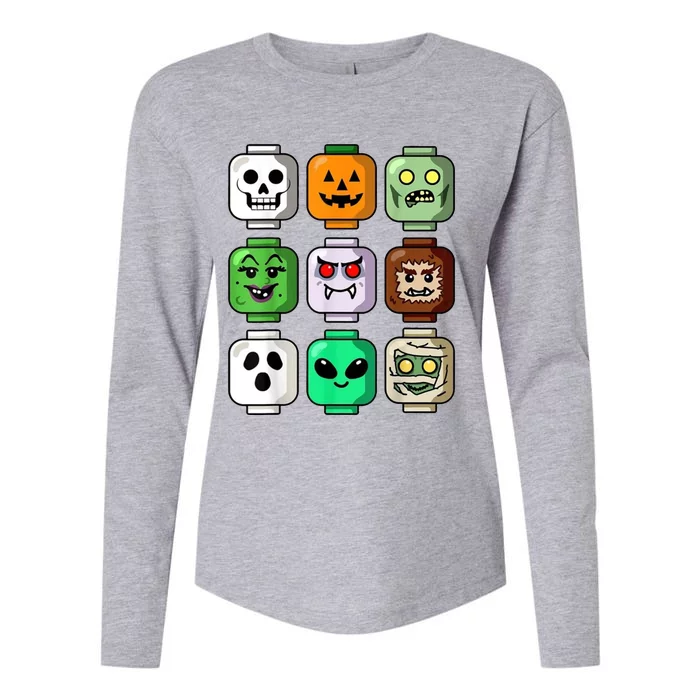 Halloween Building Brick Head Pumpkin Ghost Zombie Womens Cotton Relaxed Long Sleeve T-Shirt