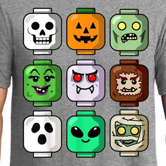 Halloween Building Brick Head Pumpkin Ghost Zombie Pajama Set