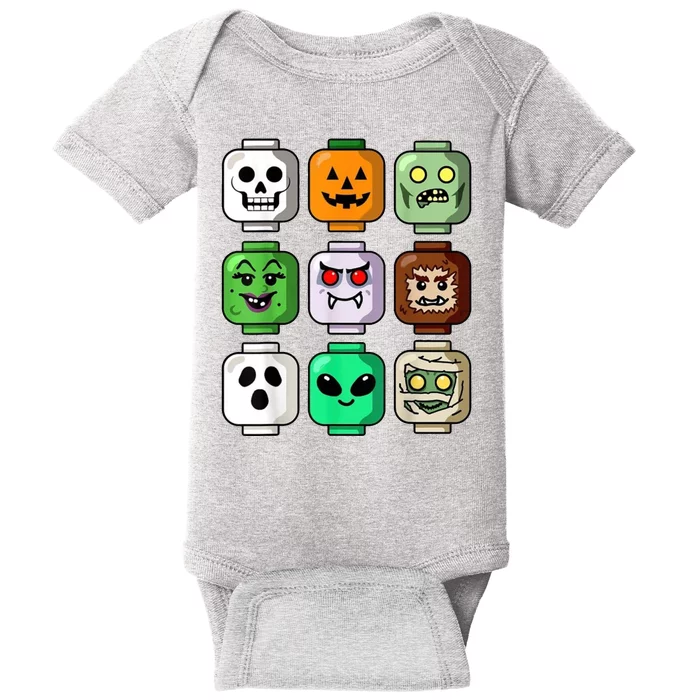 Halloween Building Brick Head Pumpkin Ghost Zombie Baby Bodysuit