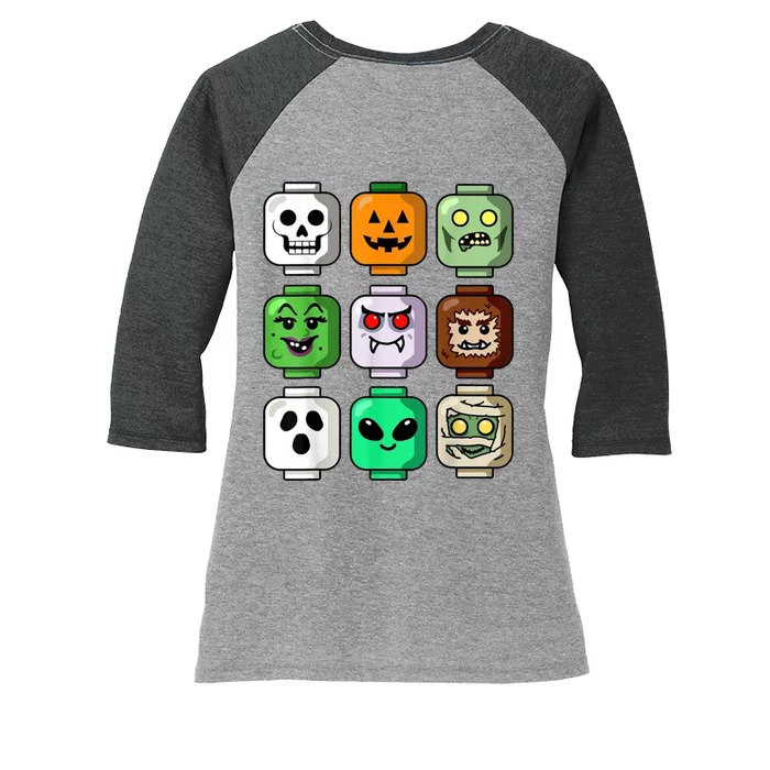 Halloween Building Brick Head Pumpkin Ghost Zombie Women's Tri-Blend 3/4-Sleeve Raglan Shirt