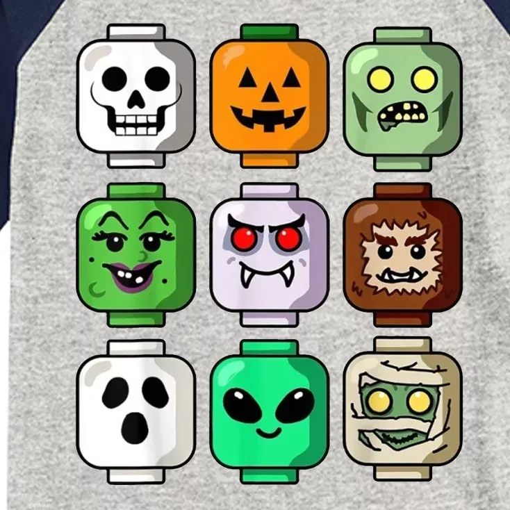 Halloween Building Brick Head Pumpkin Ghost Zombie Kids Colorblock Raglan Jersey