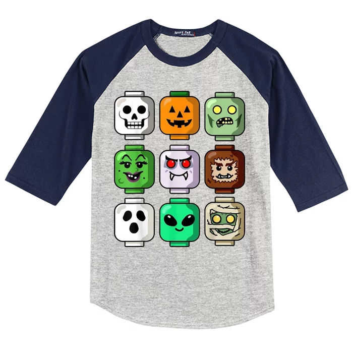 Halloween Building Brick Head Pumpkin Ghost Zombie Kids Colorblock Raglan Jersey