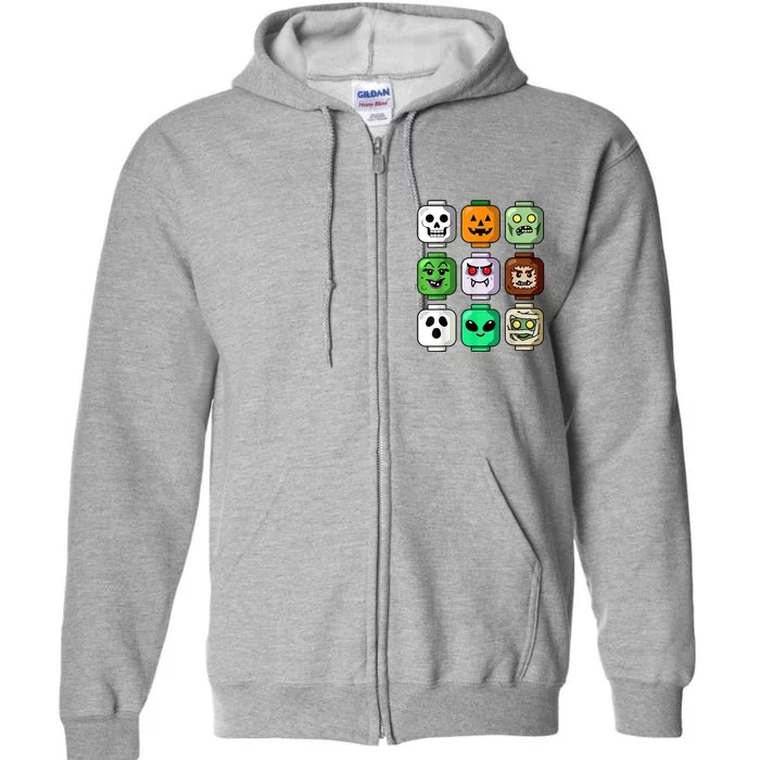 Halloween Building Brick Head Pumpkin Ghost Zombie Full Zip Hoodie