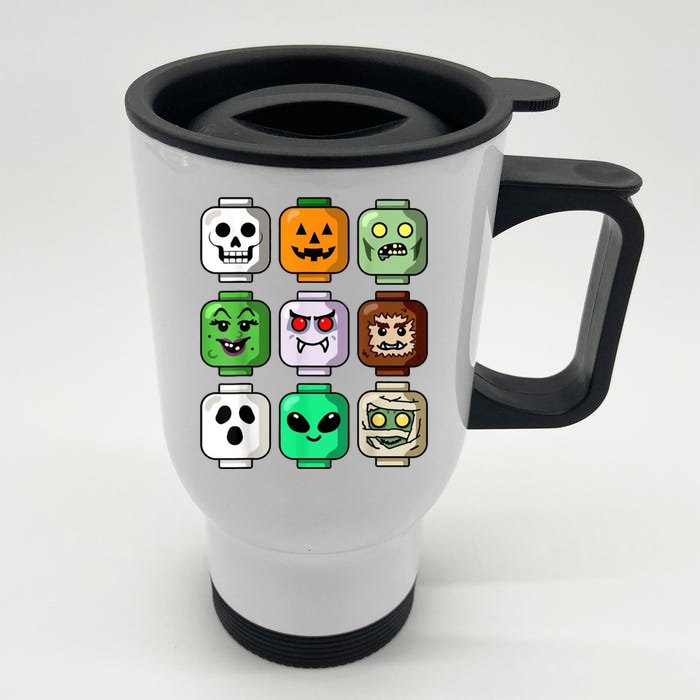 Halloween Building Brick Head Pumpkin Ghost Zombie Front & Back Stainless Steel Travel Mug