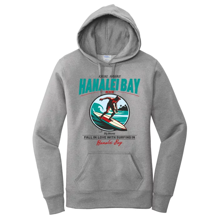 Hanalei Beach Bay Surfer Vintage Women's Pullover Hoodie