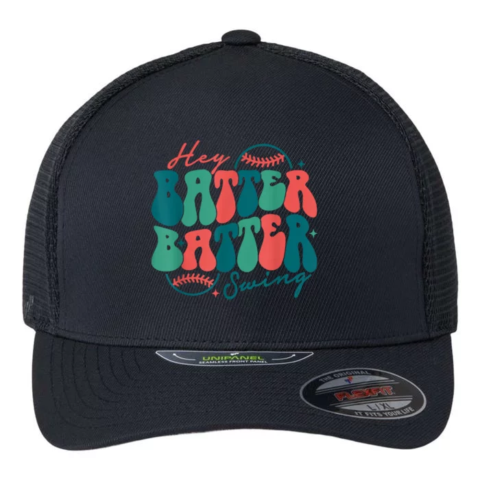 Hey Batter Batter Swing Funny Baseball Mom Mothers Day Flexfit Unipanel Trucker Cap