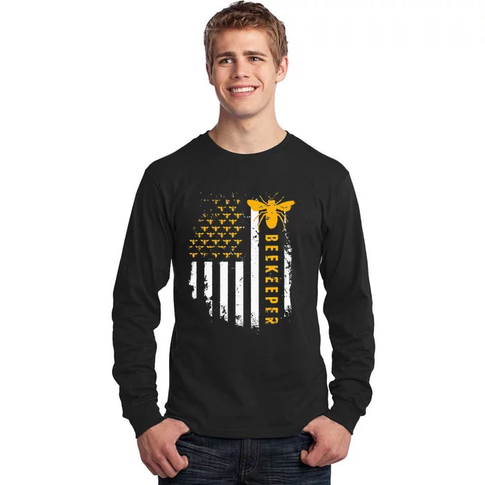 Honey Bee Beekeeping Flag US Beekeeper Tall Long Sleeve T-Shirt