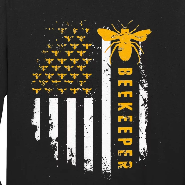 Honey Bee Beekeeping Flag US Beekeeper Tall Long Sleeve T-Shirt