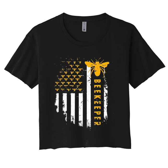 Honey Bee Beekeeping Flag US Beekeeper Women's Crop Top Tee