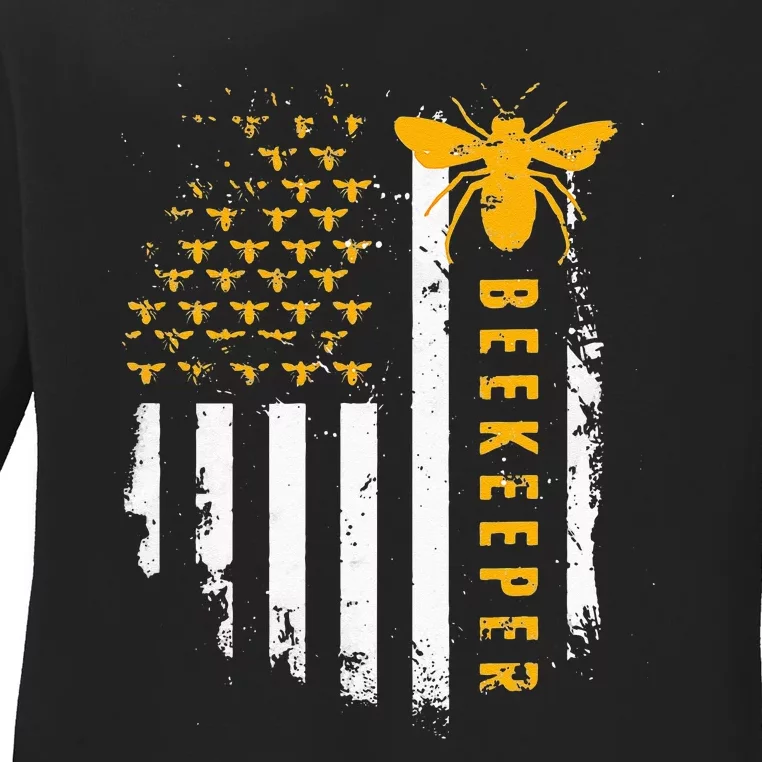 Honey Bee Beekeeping Flag US Beekeeper Ladies Long Sleeve Shirt