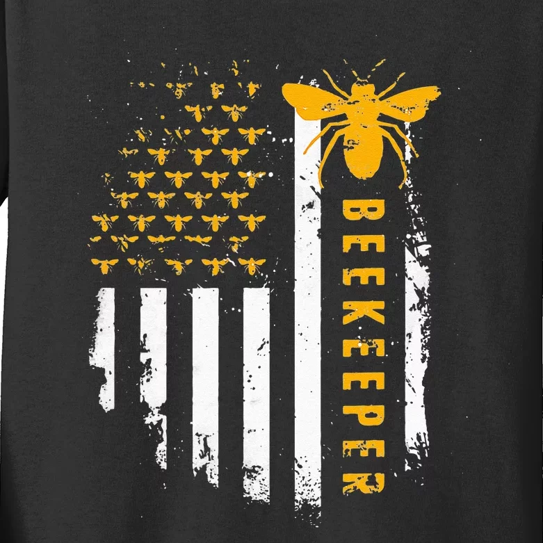 Honey Bee Beekeeping Flag US Beekeeper Kids Long Sleeve Shirt