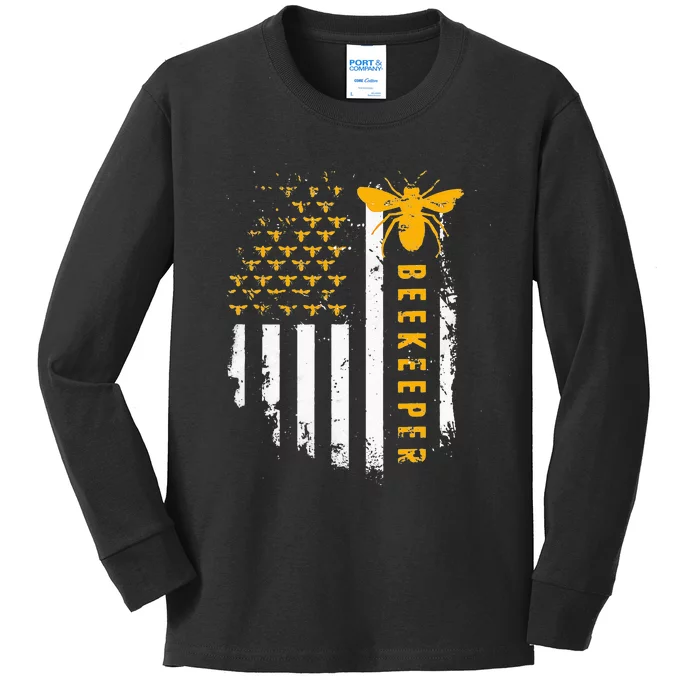 Honey Bee Beekeeping Flag US Beekeeper Kids Long Sleeve Shirt