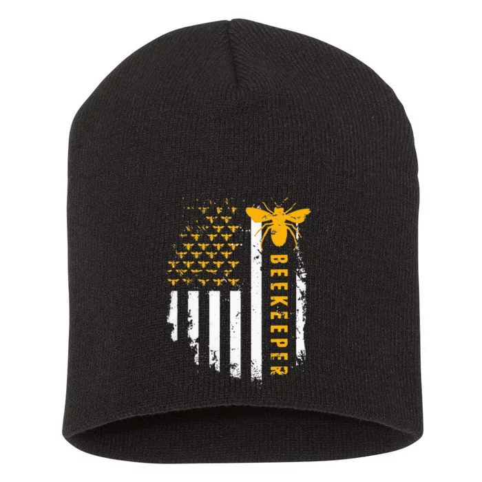 Honey Bee Beekeeping Flag US Beekeeper Short Acrylic Beanie