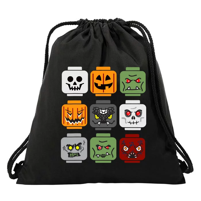 Halloween Building Brick Head Pumpkin Ghost Zombie Friends Drawstring Bag