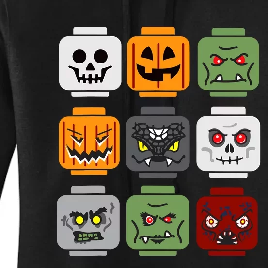 Halloween Building Brick Head Pumpkin Ghost Zombie Friends Women's Pullover Hoodie