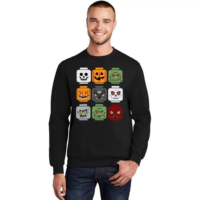 Halloween Building Brick Head Pumpkin Ghost Zombie Friends Tall Sweatshirt